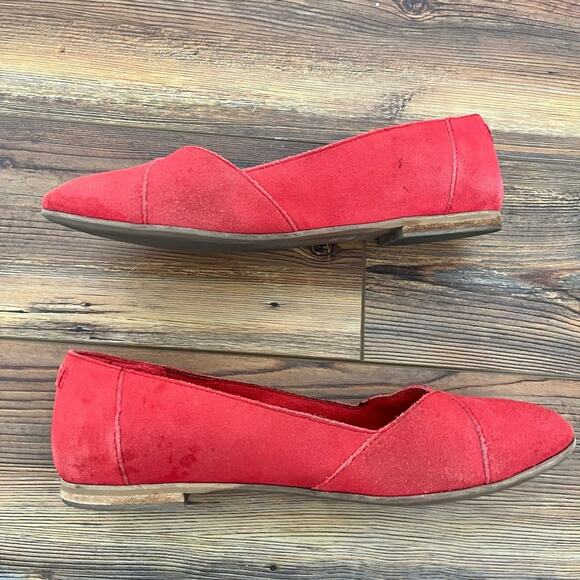 TOMS Red Julie Flats Pointed Toe Suede size 8.5 wide - Picture 7 of 8